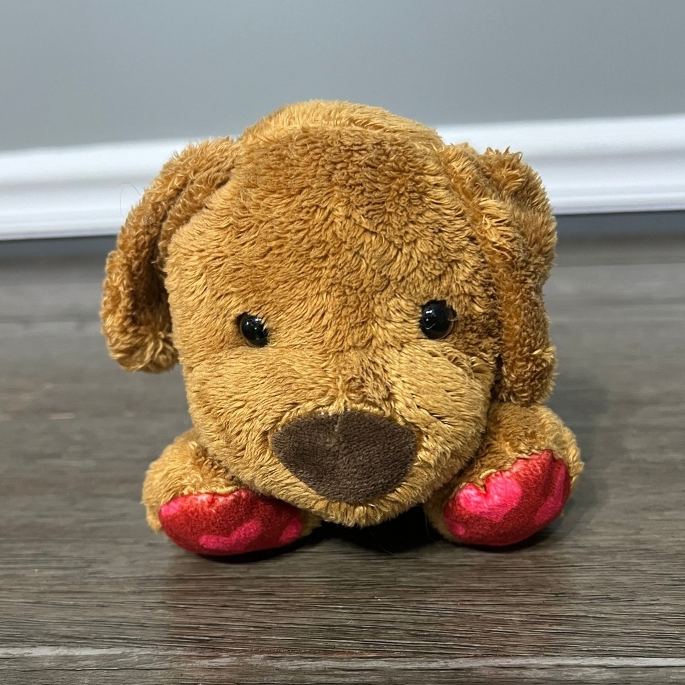 MTY International Brown Puppy Dog Plush Stuffed Animal Valentine Heart Feet 8in